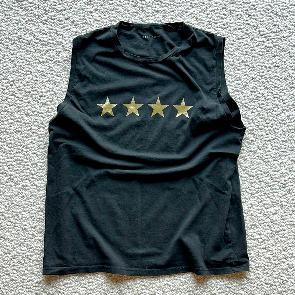 Black tee with metallic stars